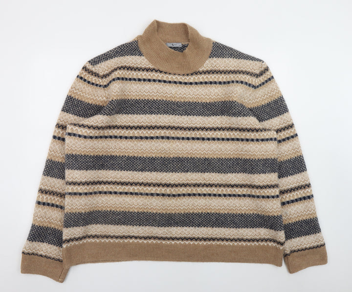 Tu Men’s Beige Fair Isle Roll Neck Jumper 3XL Regular Knit