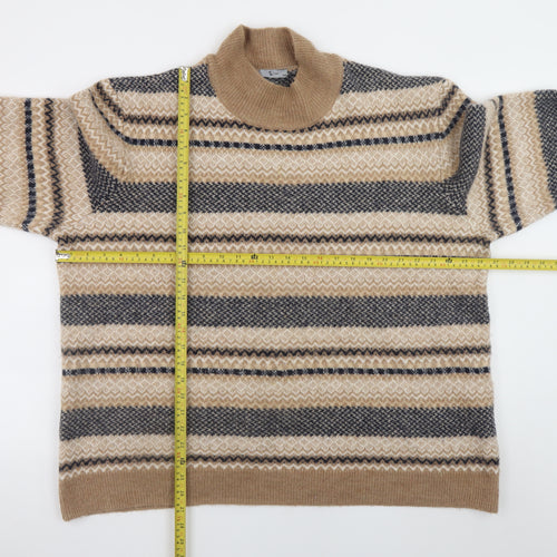Tu Men’s Beige Fair Isle Roll Neck Jumper 3XL Regular Knit