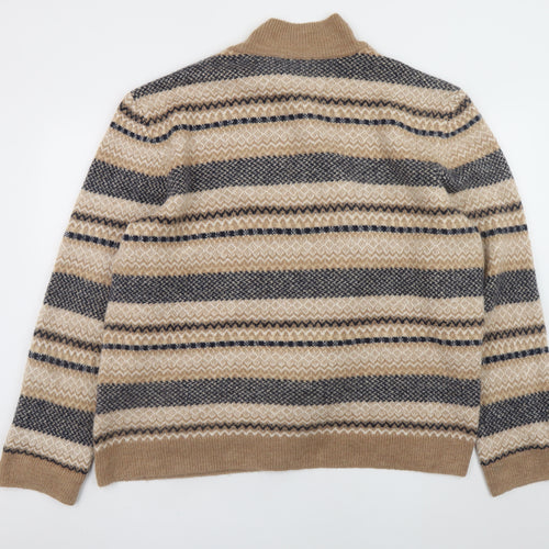 Tu Men’s Beige Fair Isle Roll Neck Jumper 3XL Regular Knit