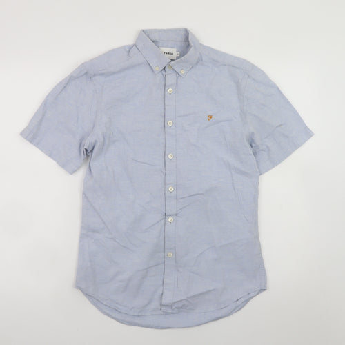 Farah Men's Blue Slim Fit Short Sleeve Button-Up Shirt Size S
