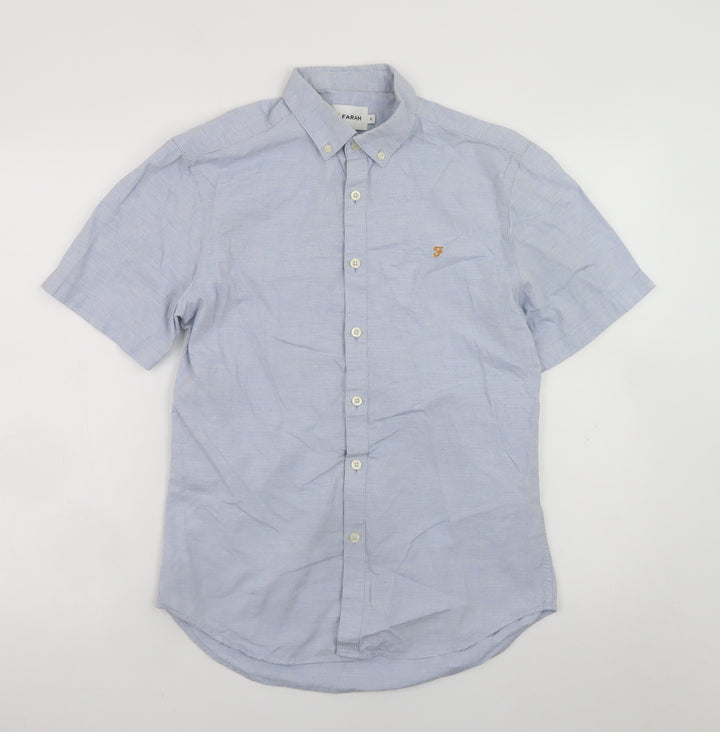 Farah Men's Blue Slim Fit Short Sleeve Button-Up Shirt Size S