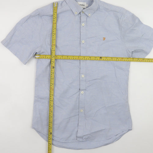 Farah Men's Blue Slim Fit Short Sleeve Button-Up Shirt Size S