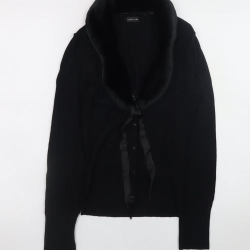 Florence + Fred Womens Black Wrap Button-Up Faux Fur Collar Cardigan Size 8