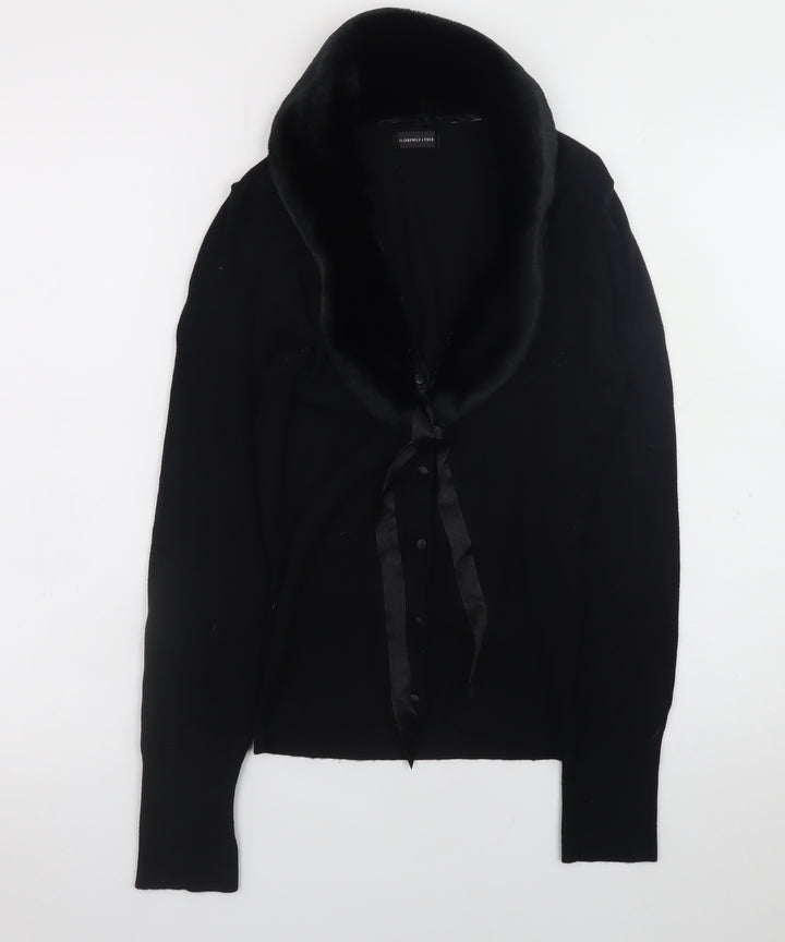 Florence + Fred Womens Black Wrap Button-Up Faux Fur Collar Cardigan Size 8