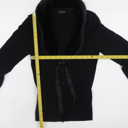 Florence + Fred Womens Black Wrap Button-Up Faux Fur Collar Cardigan Size 8