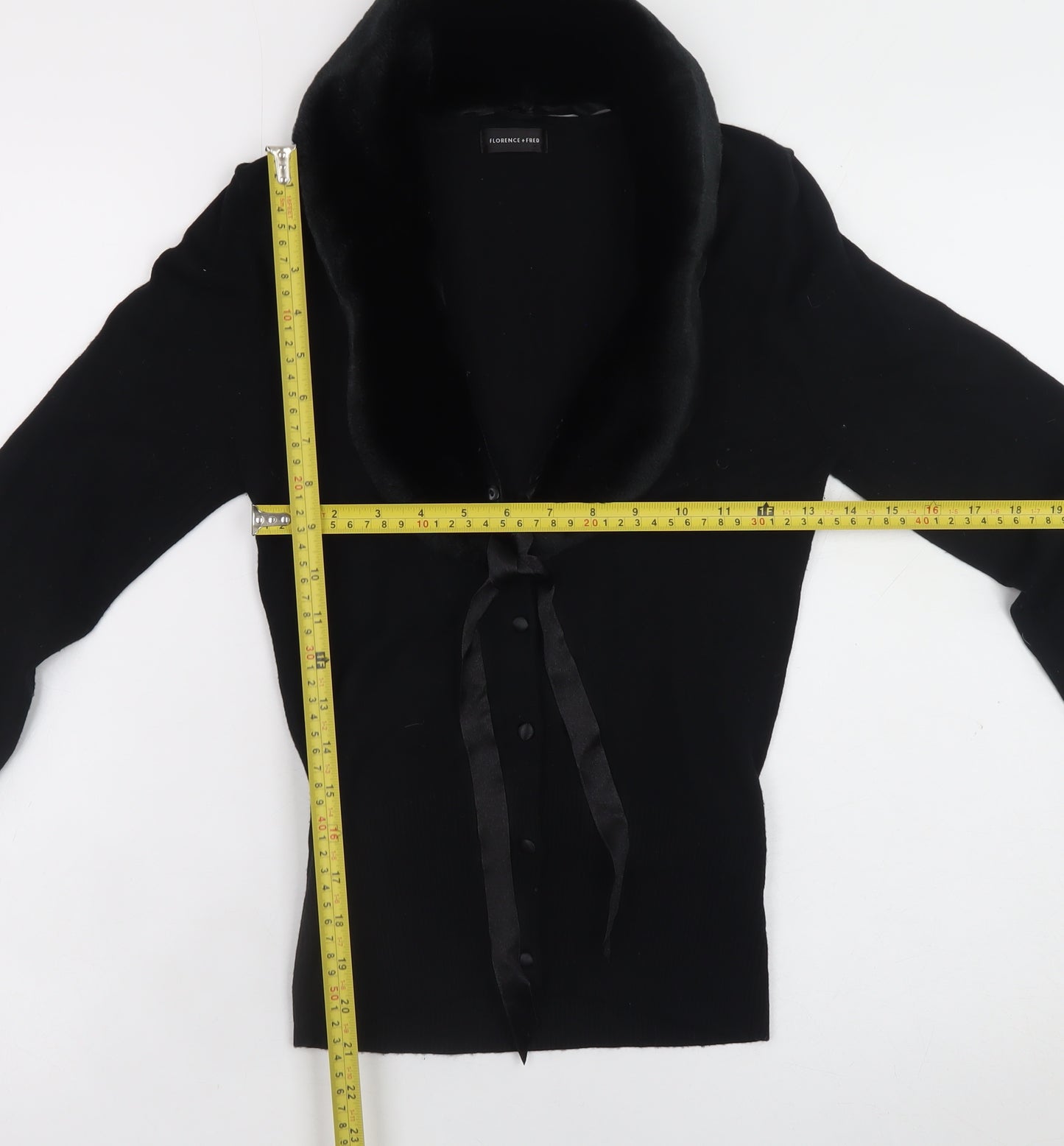 Florence + Fred Womens Black Wrap Button-Up Faux Fur Collar Cardigan Size 8