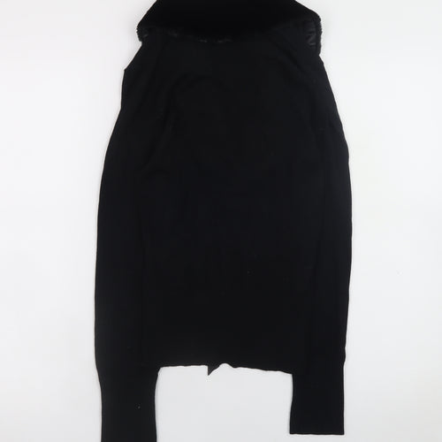 Florence + Fred Womens Black Wrap Button-Up Faux Fur Collar Cardigan Size 8