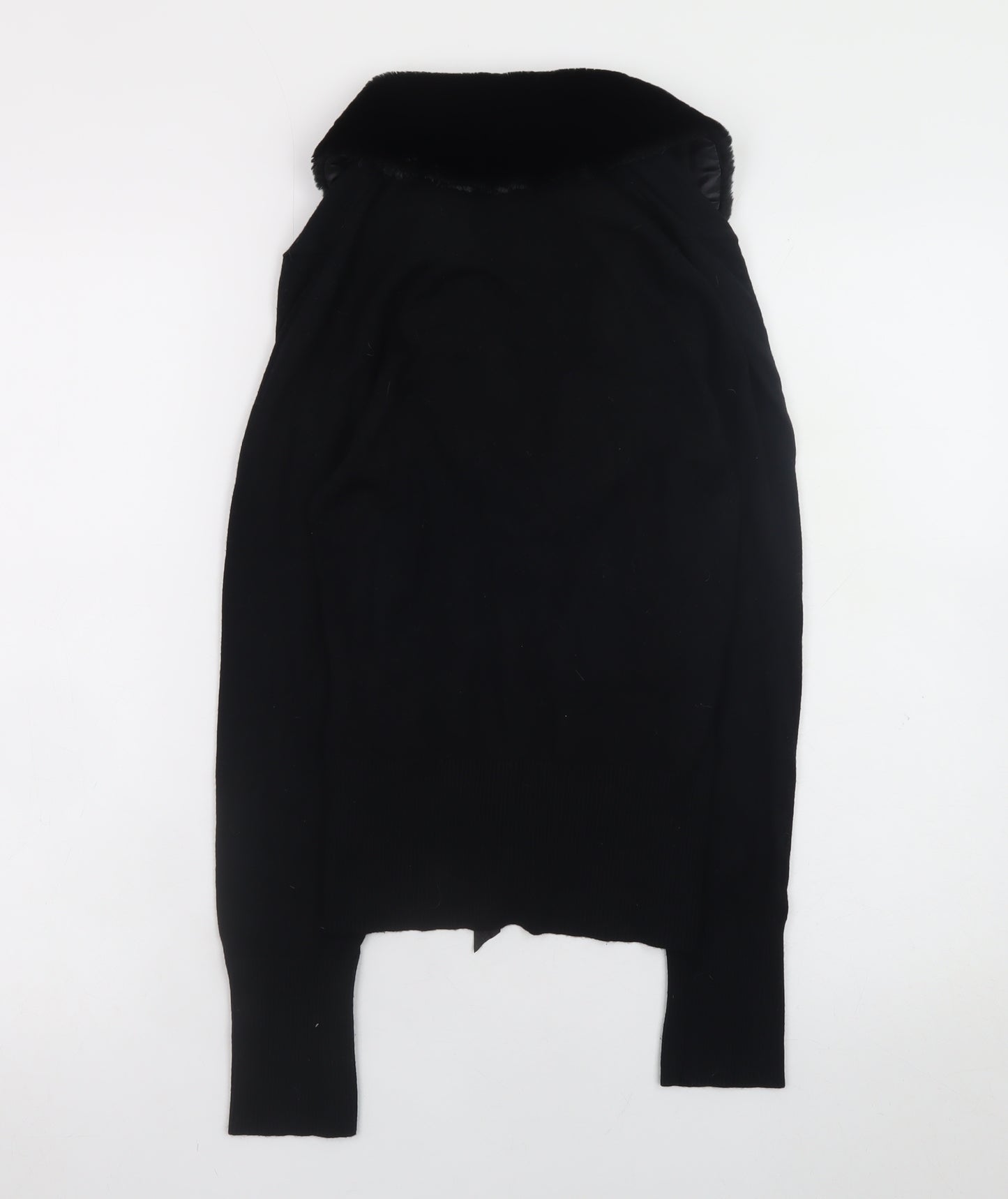 Florence + Fred Womens Black Wrap Button-Up Faux Fur Collar Cardigan Size 8