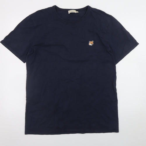 Maison Kitsuné Men's Navy Fox Patch Crew Neck T-Shirt XXL
