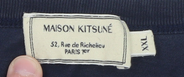 Maison Kitsuné Men's Navy Fox Patch Crew Neck T-Shirt XXL
