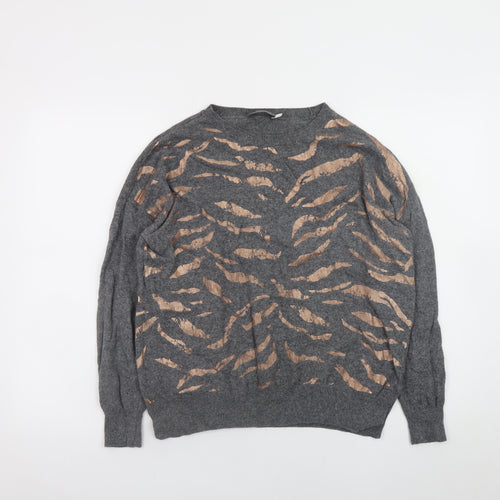 Mint Velvet Womens Grey Animal Print Wool Cashmere Pullover Jumper M