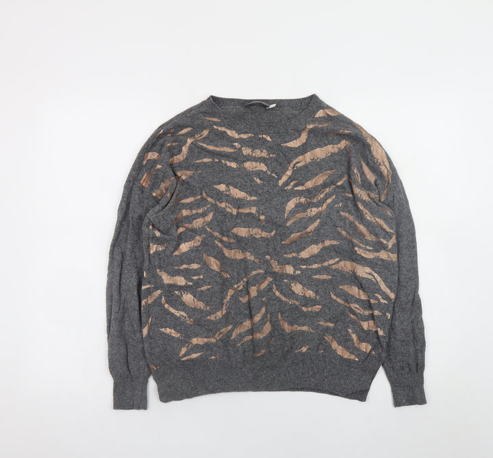 Mint Velvet Womens Grey Animal Print Wool Cashmere Pullover Jumper M