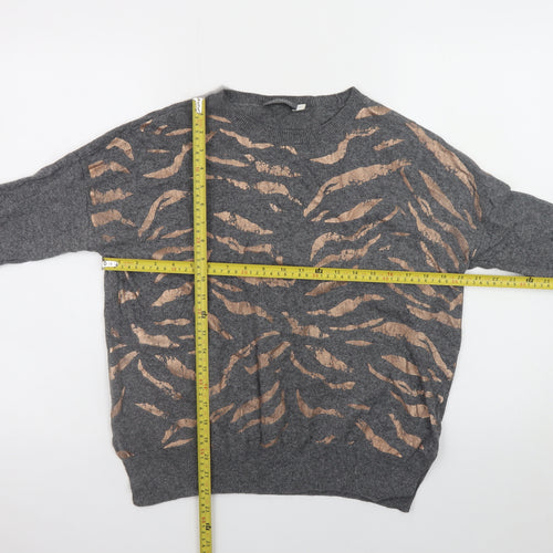 Mint Velvet Womens Grey Animal Print Wool Cashmere Pullover Jumper M