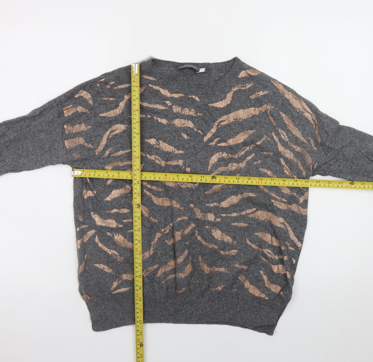 Mint Velvet Womens Grey Animal Print Wool Cashmere Pullover Jumper M