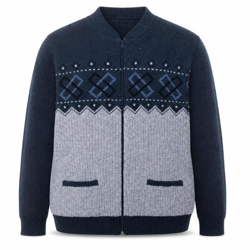 Carabou Mens Blue Geometric Full Zip Acrylic Jumper 4XL