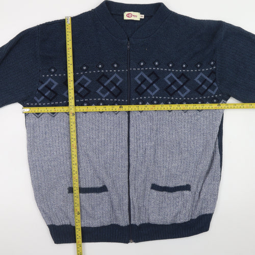 Carabou Mens Blue Geometric Full Zip Acrylic Jumper 4XL