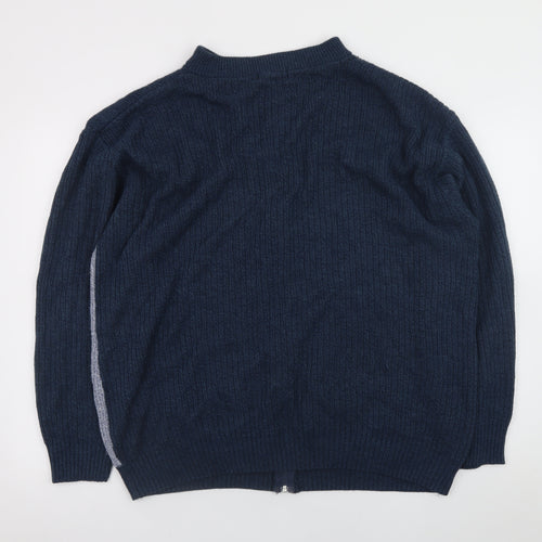 Carabou Mens Blue Geometric Full Zip Acrylic Jumper 4XL
