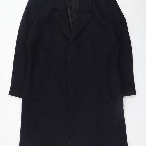 Zara Men’s Black Wool Blend Long Overcoat L Classic Formal