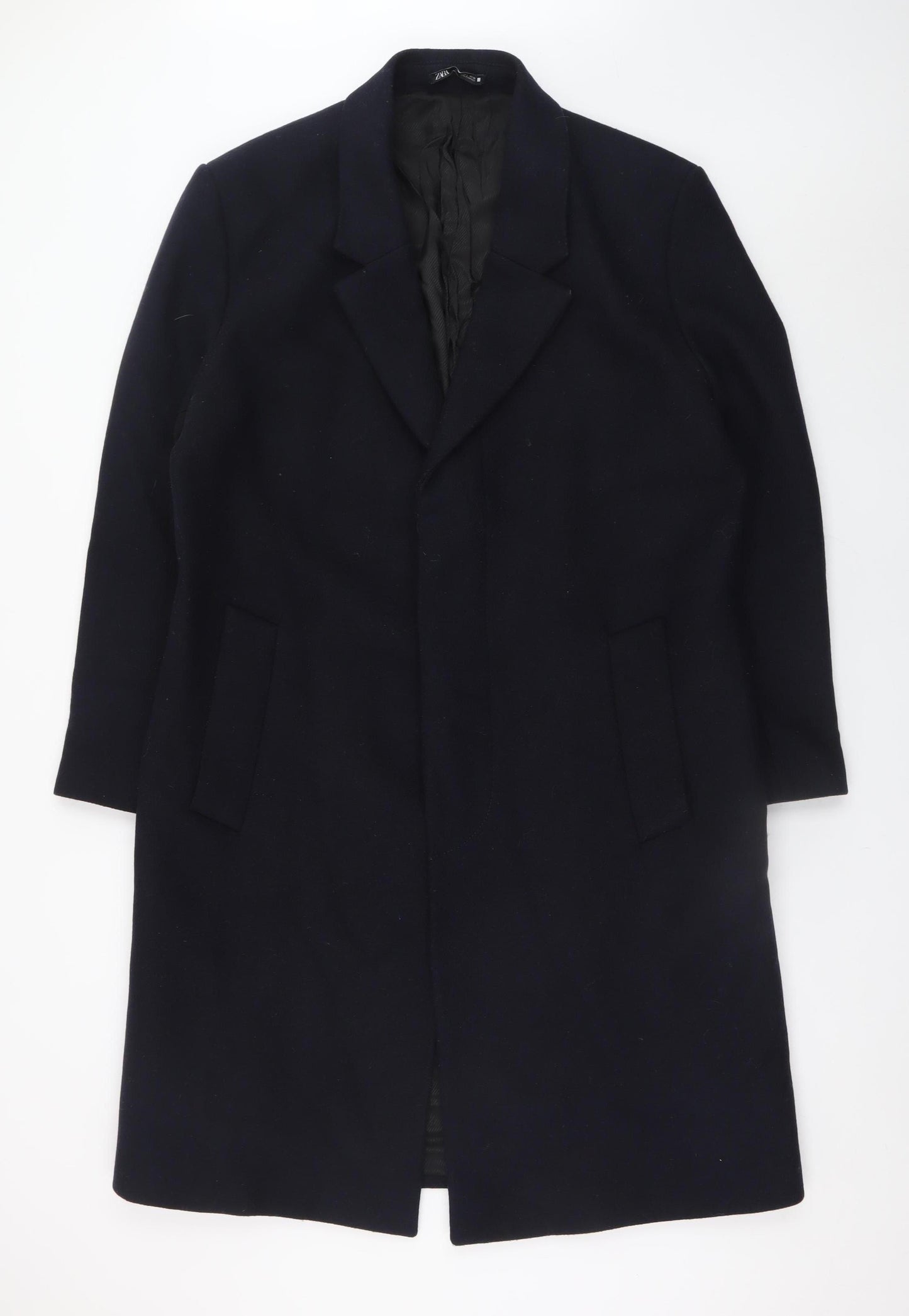 Zara Men’s Black Wool Blend Long Overcoat L Classic Formal