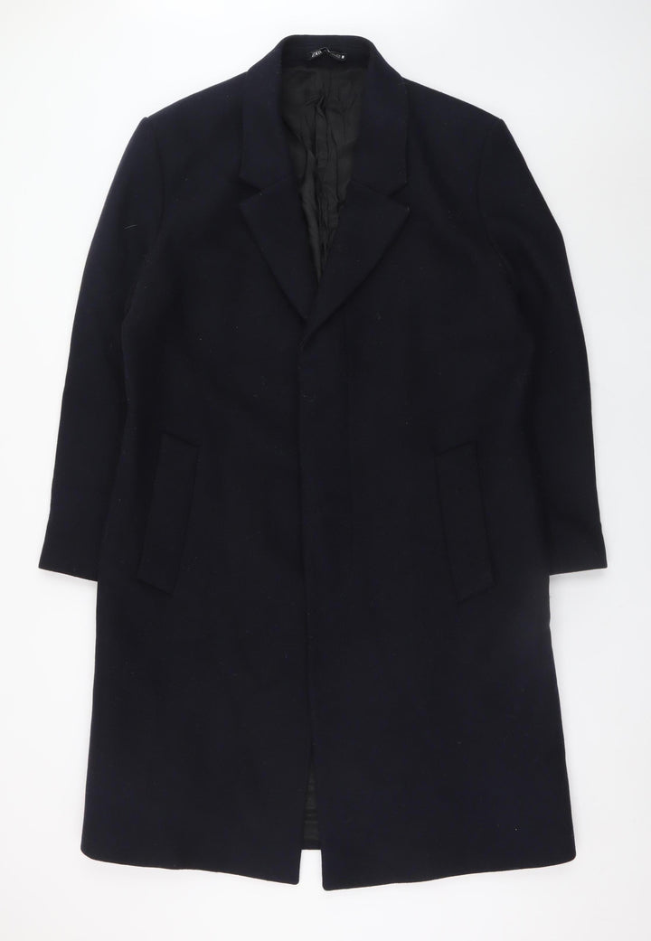 Zara Men’s Black Wool Blend Long Overcoat L Classic Formal