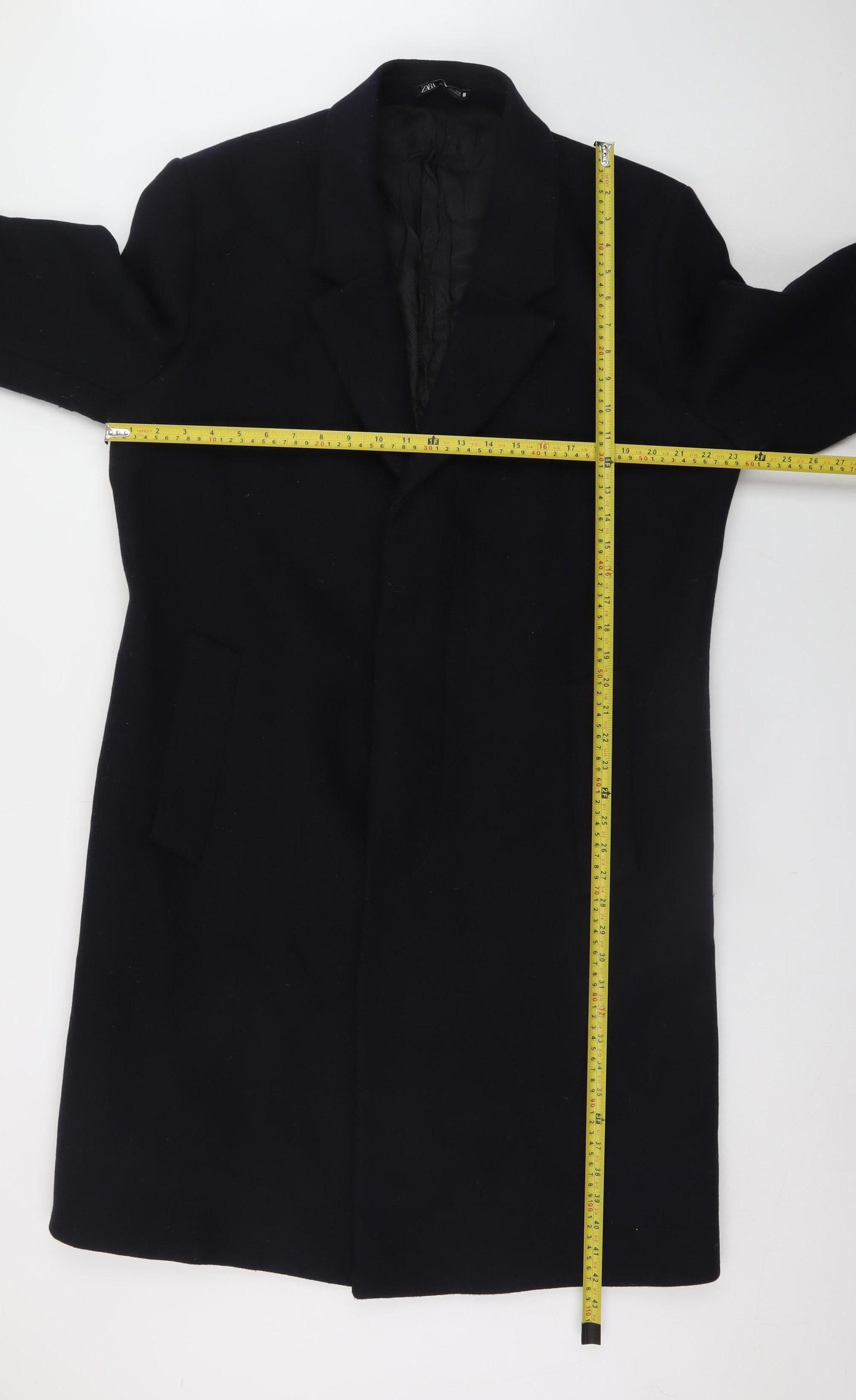 Zara Men’s Black Wool Blend Long Overcoat L Classic Formal
