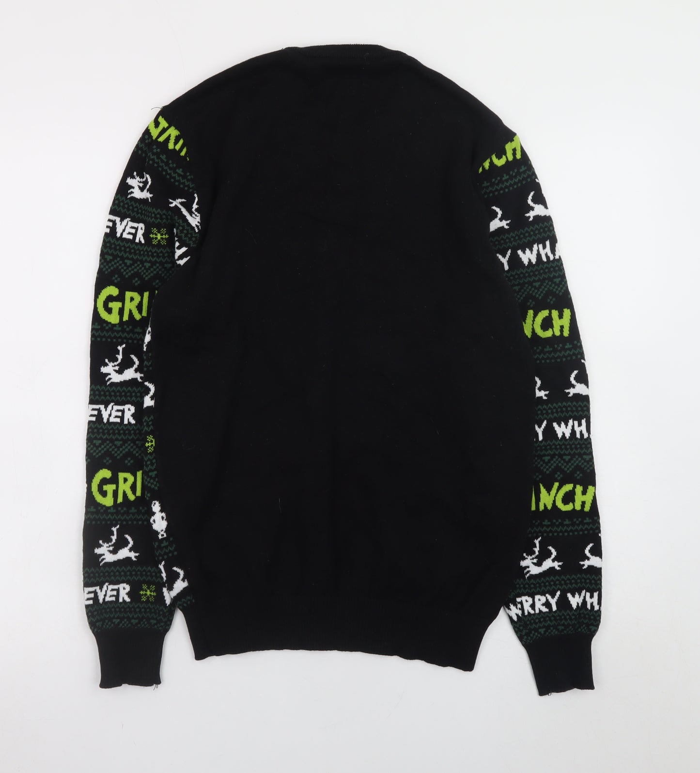 Primark Men’s Black Grinch Christmas Pullover Jumper Size S