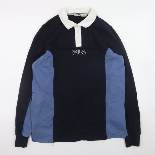 FILA Men’s Blue Limited Edition Long Sleeve Collared Rugby Shirt Size S