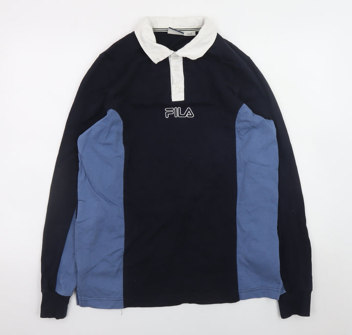 FILA Men’s Blue Limited Edition Long Sleeve Collared Rugby Shirt Size S