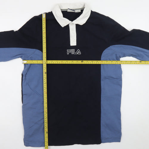 FILA Men’s Blue Limited Edition Long Sleeve Collared Rugby Shirt Size S