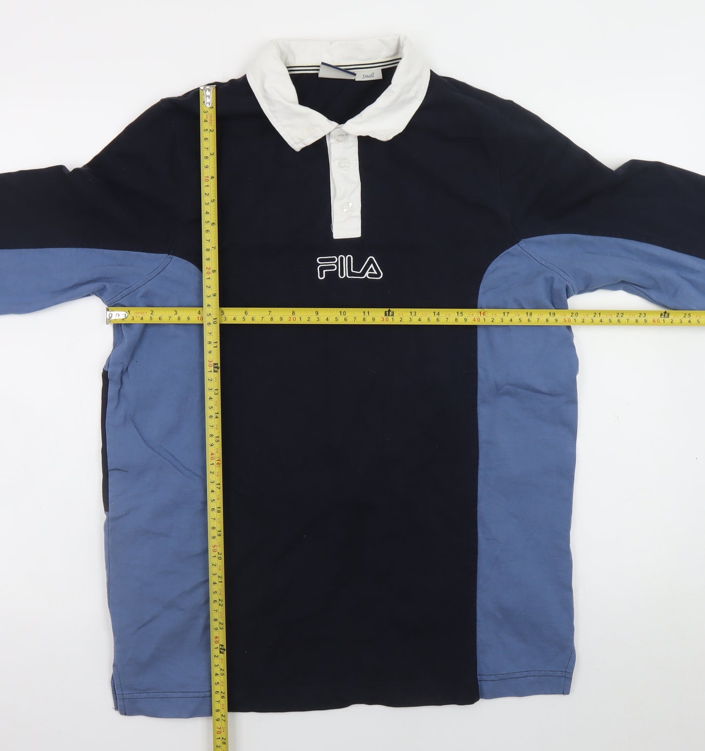FILA Men’s Blue Limited Edition Long Sleeve Collared Rugby Shirt Size S