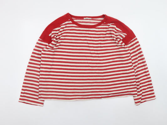 Zara Trafaluc Women Red White Striped Long Sleeve T-Shirt Size M