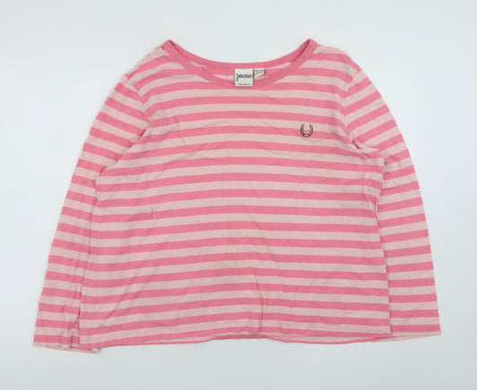 Joanie Women Pink Striped Cotton Long Sleeve T-Shirt Size L