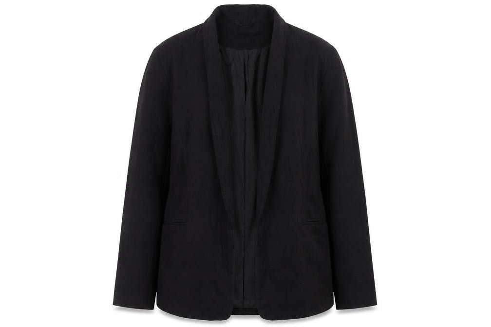 Front view of ASOS Women’s Black Linen Blend Blazer, size UK 12, Regular Fit