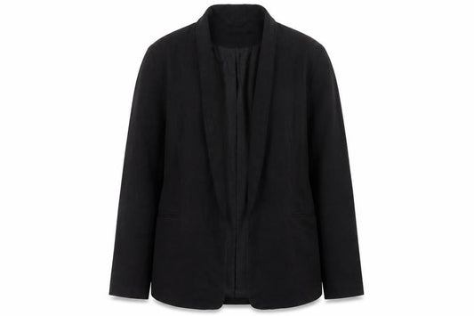 Front view of ASOS Women’s Black Linen Blend Blazer, size UK 12, Regular Fit