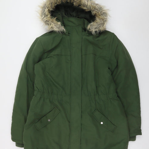 Jacqueline de Yong Women’s Green XL Parka Coat with Faux Fur Hood