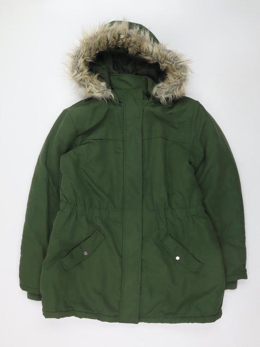 Jacqueline de Yong Women’s Green XL Parka Coat with Faux Fur Hood