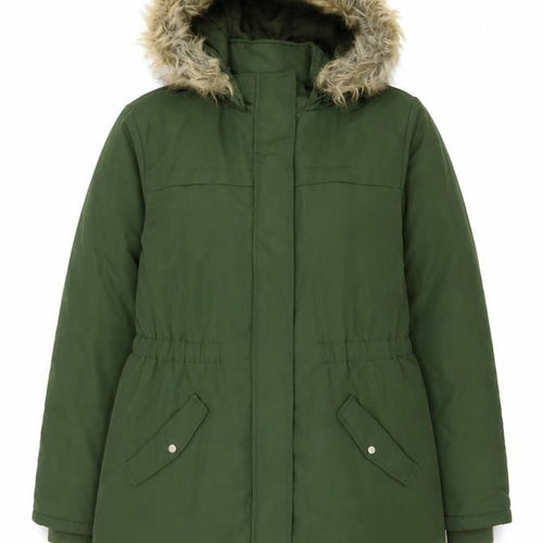 Jacqueline de Yong Women’s Green XL Parka Coat with Faux Fur Hood