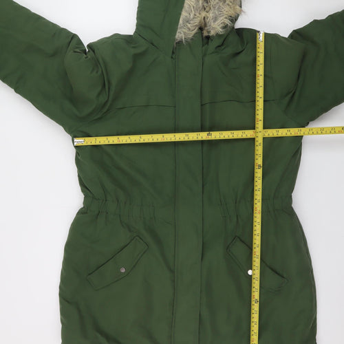 Jacqueline de Yong Women’s Green XL Parka Coat with Faux Fur Hood