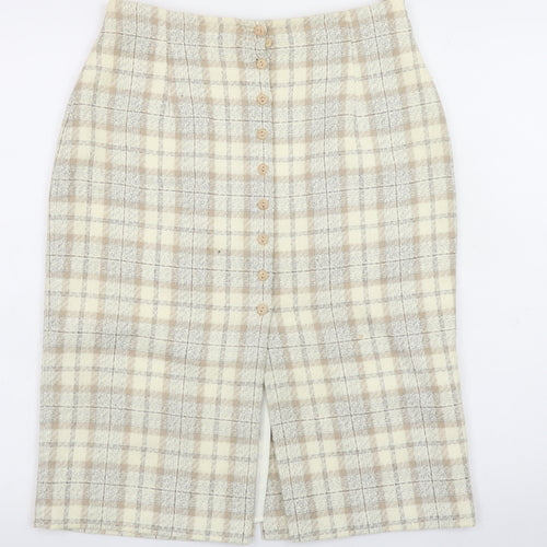 Marks and Spencer Women Beige Check Knee Length Pencil Skirt UK 12