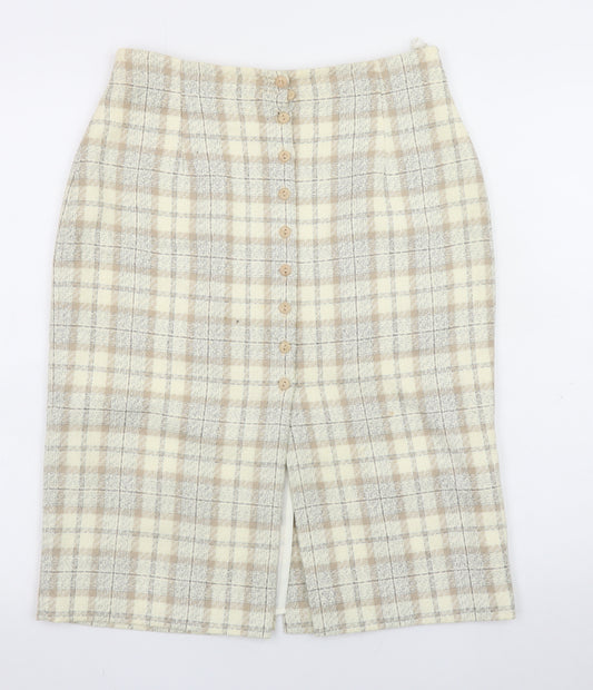 Marks and Spencer Women Beige Check Knee Length Pencil Skirt UK 12