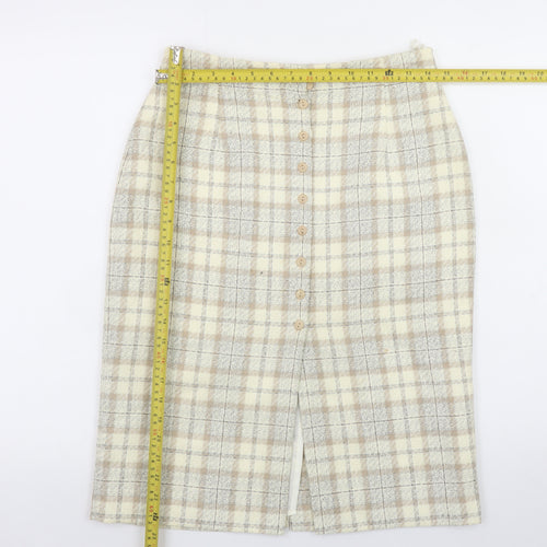 Marks and Spencer Women Beige Check Knee Length Pencil Skirt UK 12