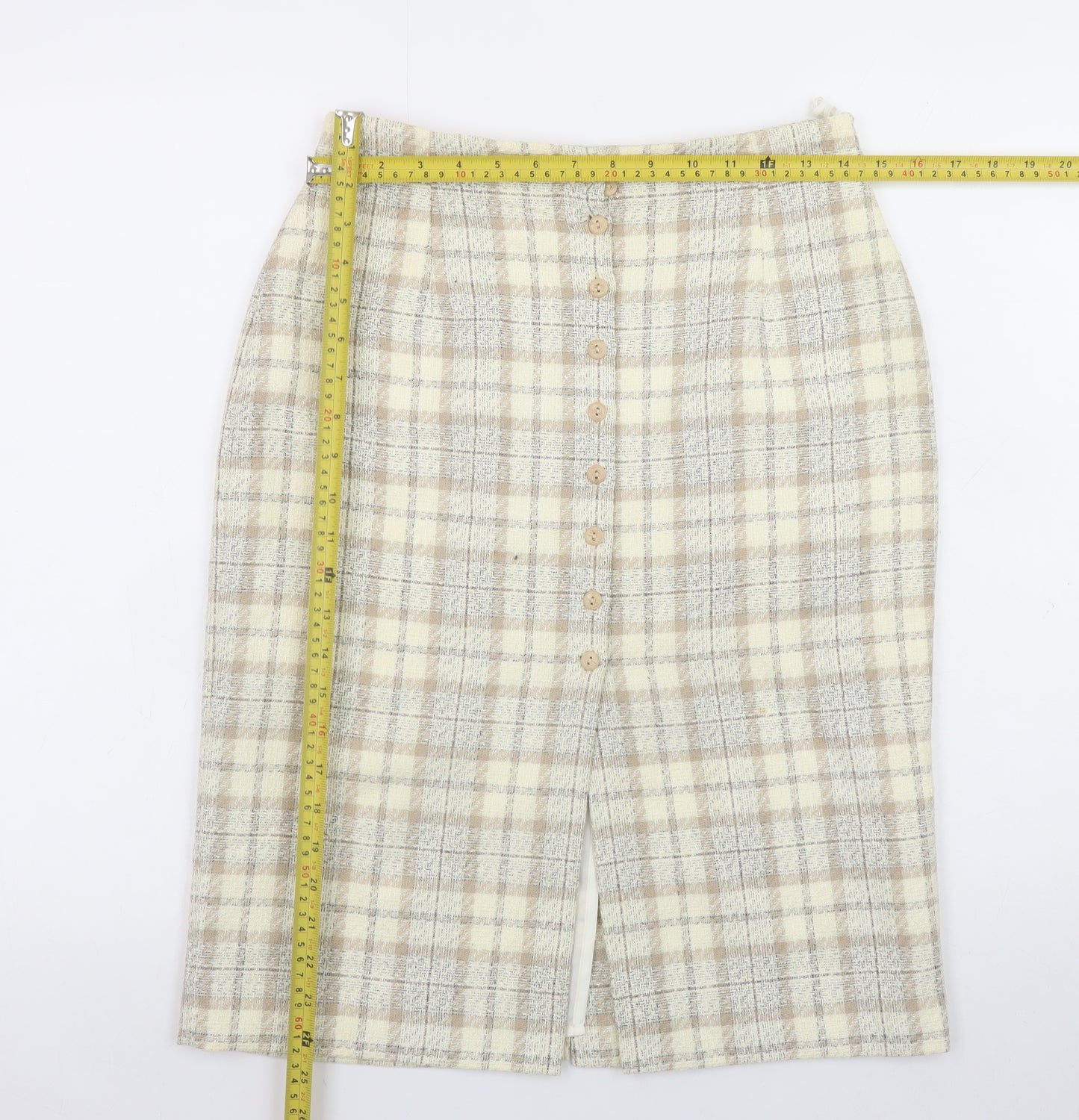Marks and Spencer Women Beige Check Knee Length Pencil Skirt UK 12