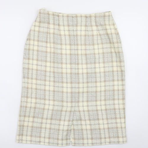 Marks and Spencer Women Beige Check Knee Length Pencil Skirt UK 12