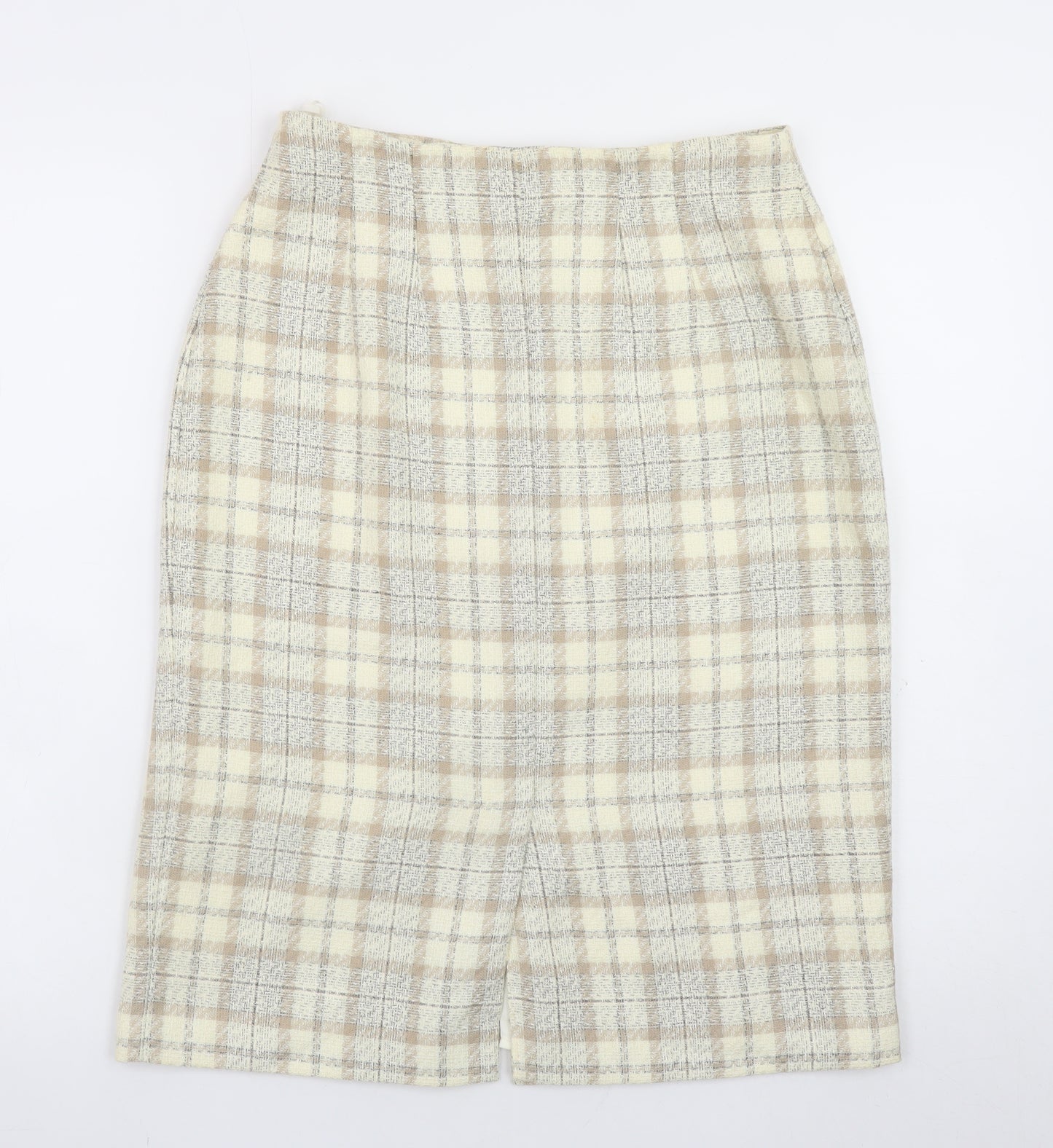 Marks and Spencer Women Beige Check Knee Length Pencil Skirt UK 12