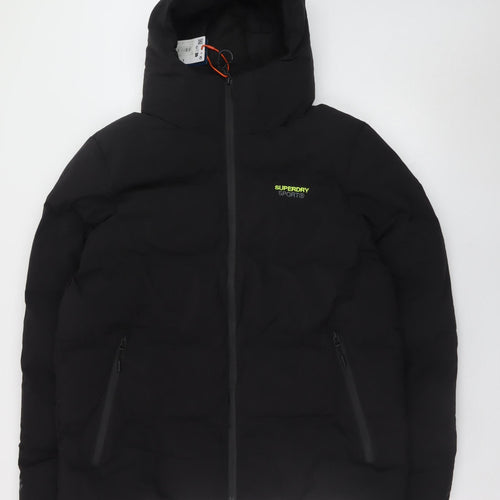 Superdry Men's Black L Puffer Jacket Hooded Insulated Polyester