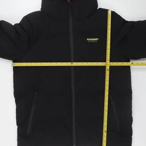 Superdry Men's Black L Puffer Jacket Hooded Insulated Polyester