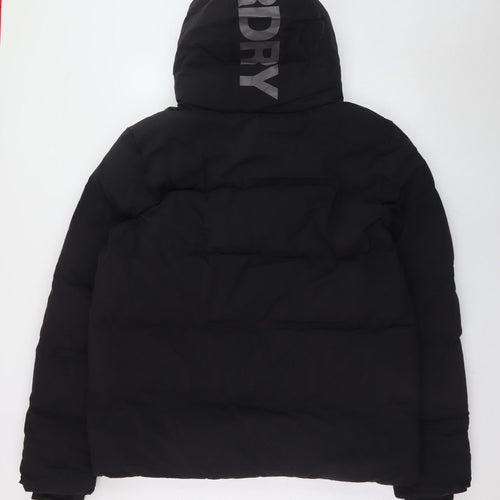 Superdry Men's Black L Puffer Jacket Hooded Insulated Polyester