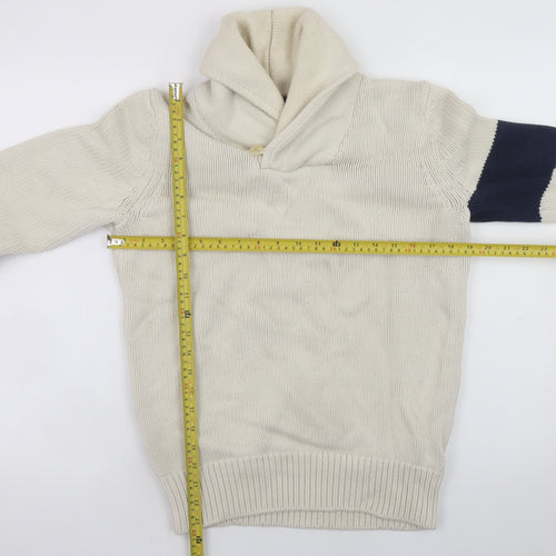 Tommy Hilfiger Men's Ivory Knit Pullover Jumper S Collared Logo Classic
