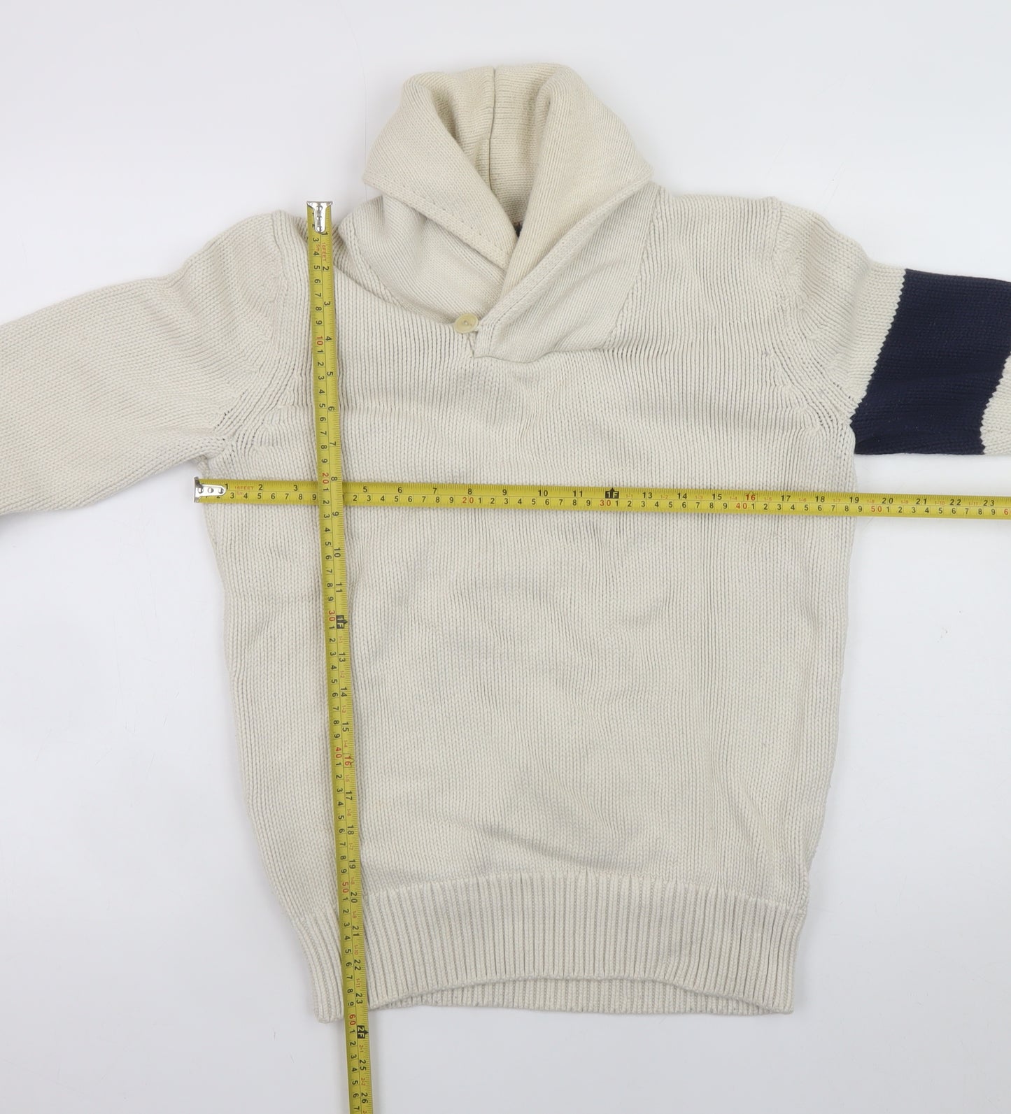 Tommy Hilfiger Men's Ivory Knit Pullover Jumper S Collared Logo Classic