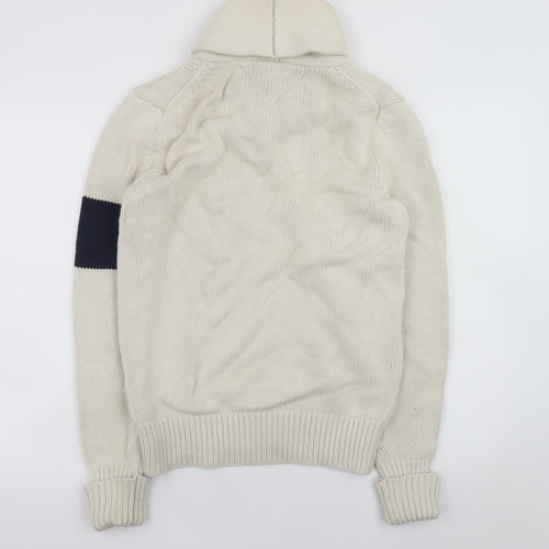 Tommy Hilfiger Men's Ivory Knit Pullover Jumper S Collared Logo Classic